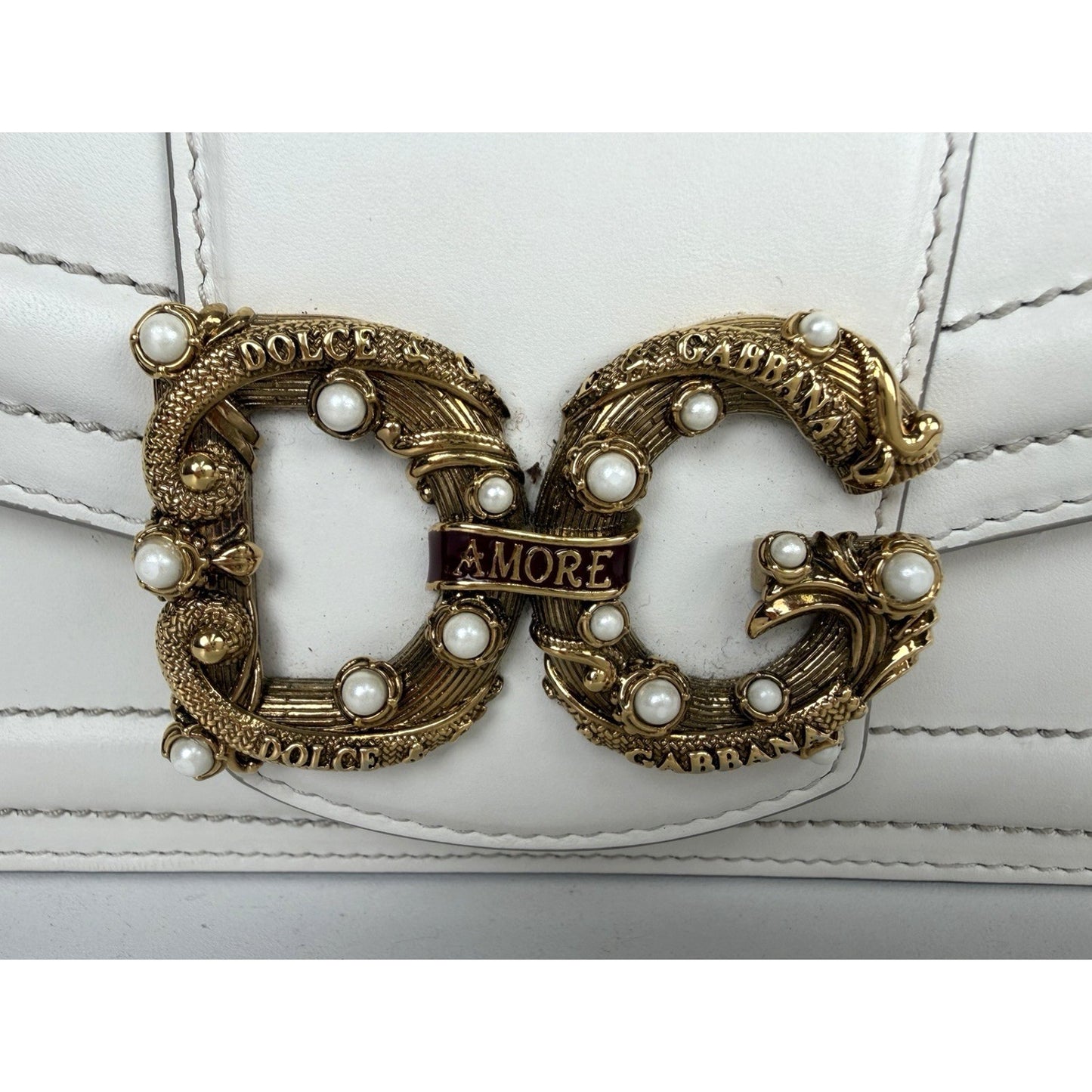 Dolce & Gabbana DG Amore Shoulder Bag Small in White Smooth Calfskin S07