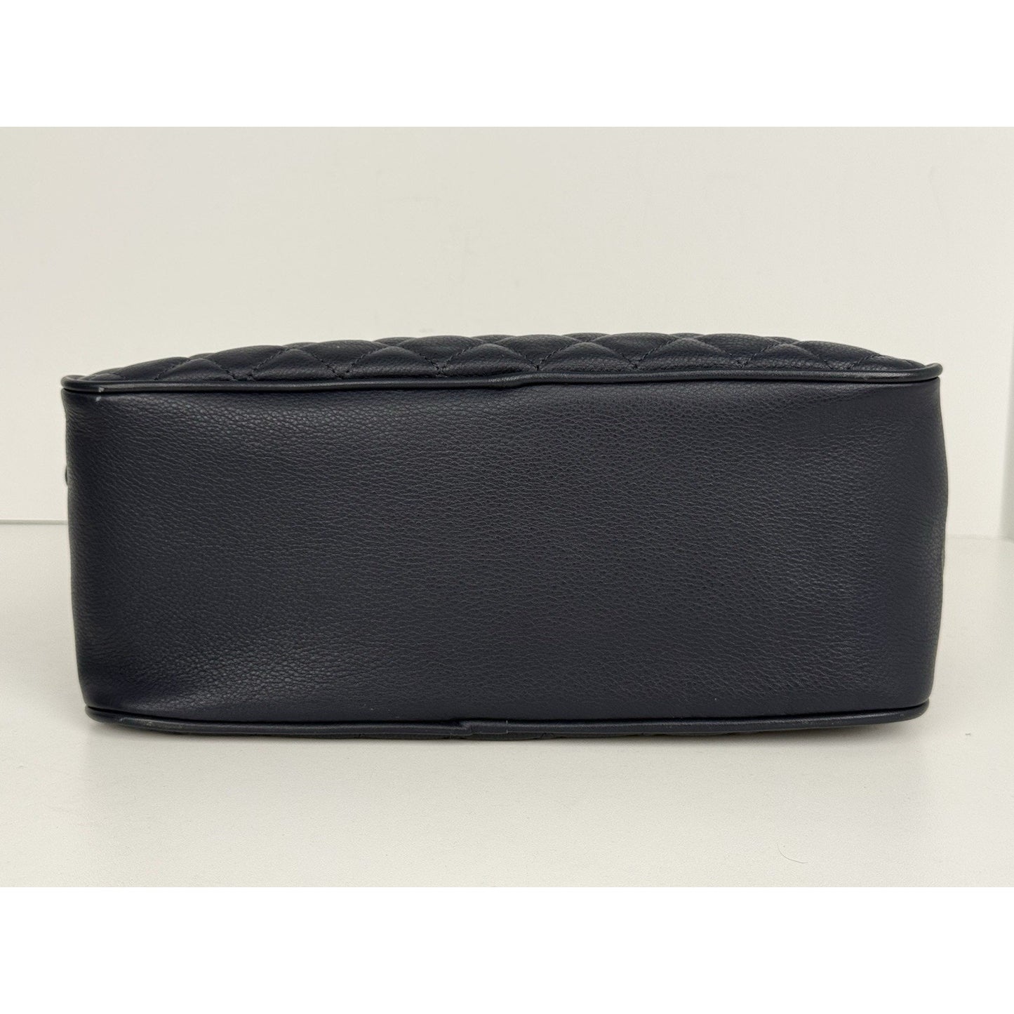 CHANEL Calfskin Quilted CC Medium Vanity Case Navy Blue Gold Hardware B-5