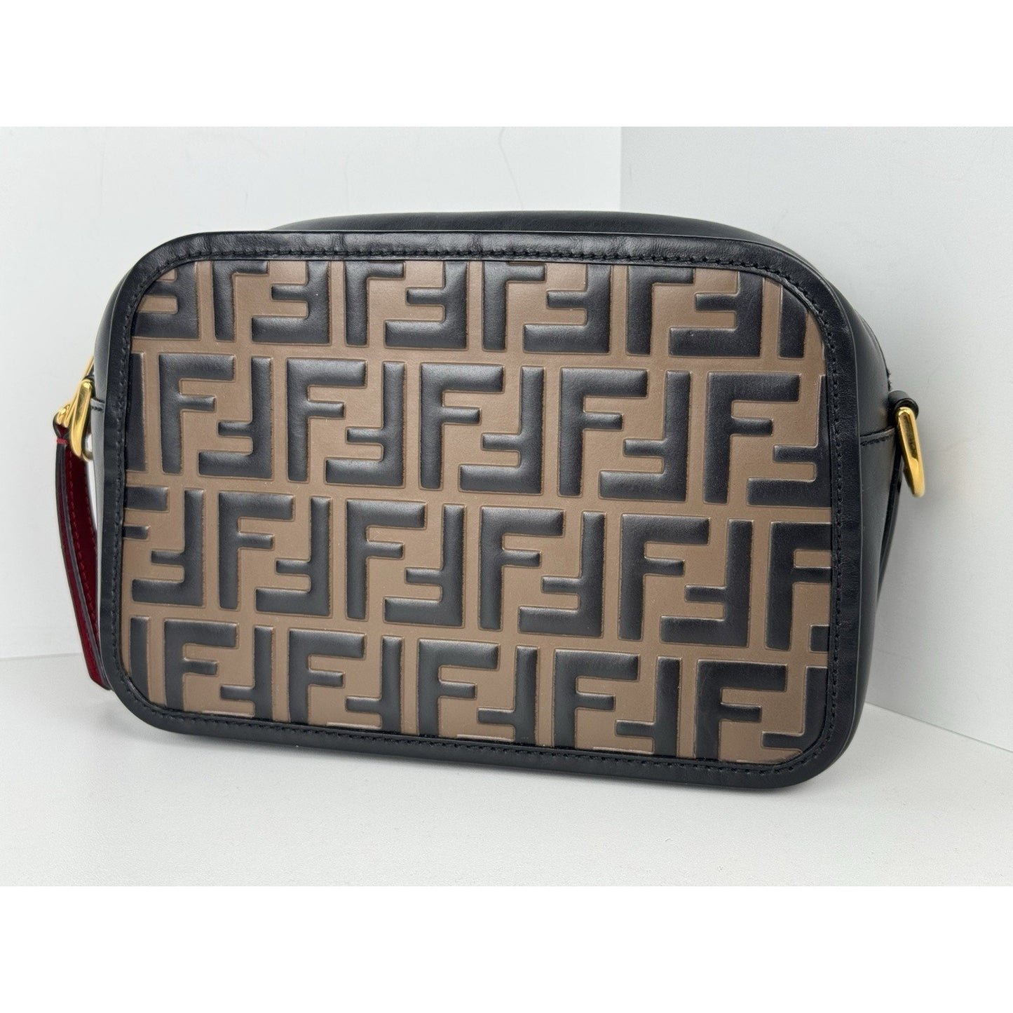 FENDI Vitello Century Bi-Color FF 1974 Embossed Mini Camera Case Maya B-9