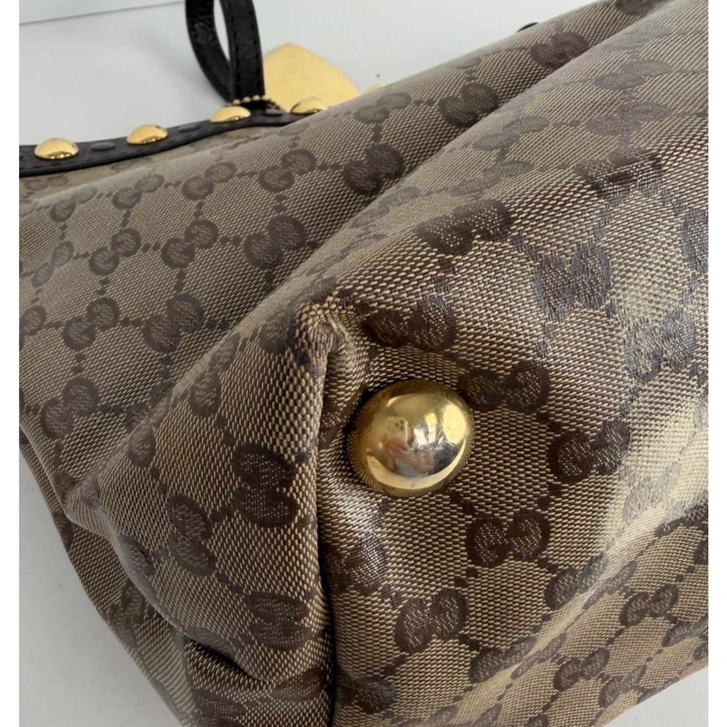 Gucci GG Crystal Babouska Medium Tote Bag in Brown Coated Canvas S10