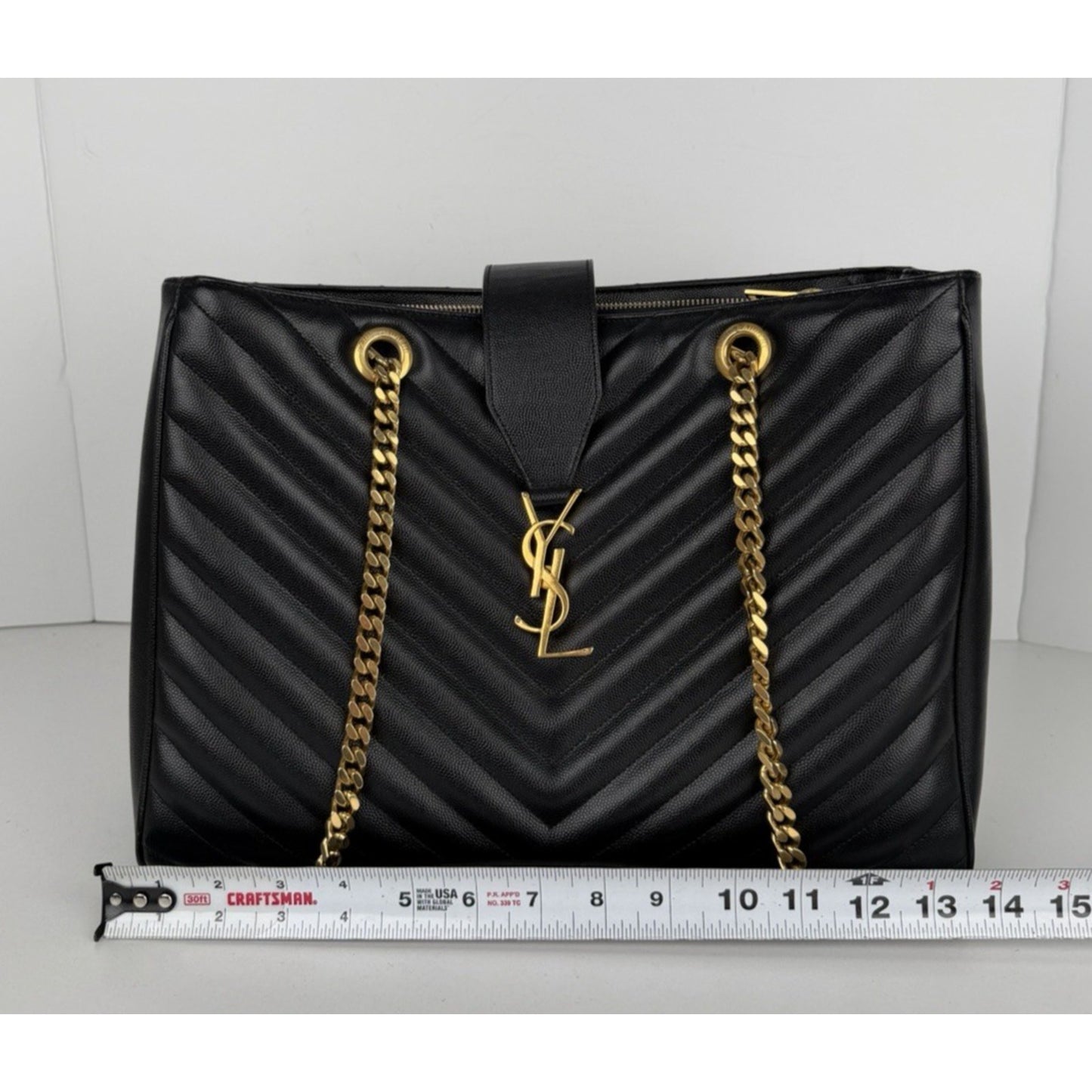 Saint Laurent Monogram Large Shopping Bag in Black Grain de Poudre Leather D9