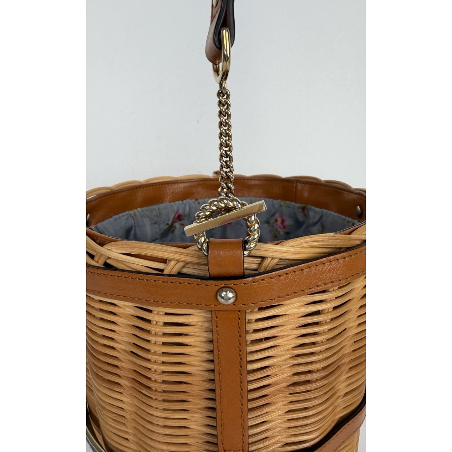 Gucci Cestino Bucket Top Handle Bag Small in Brown Wicker S-20