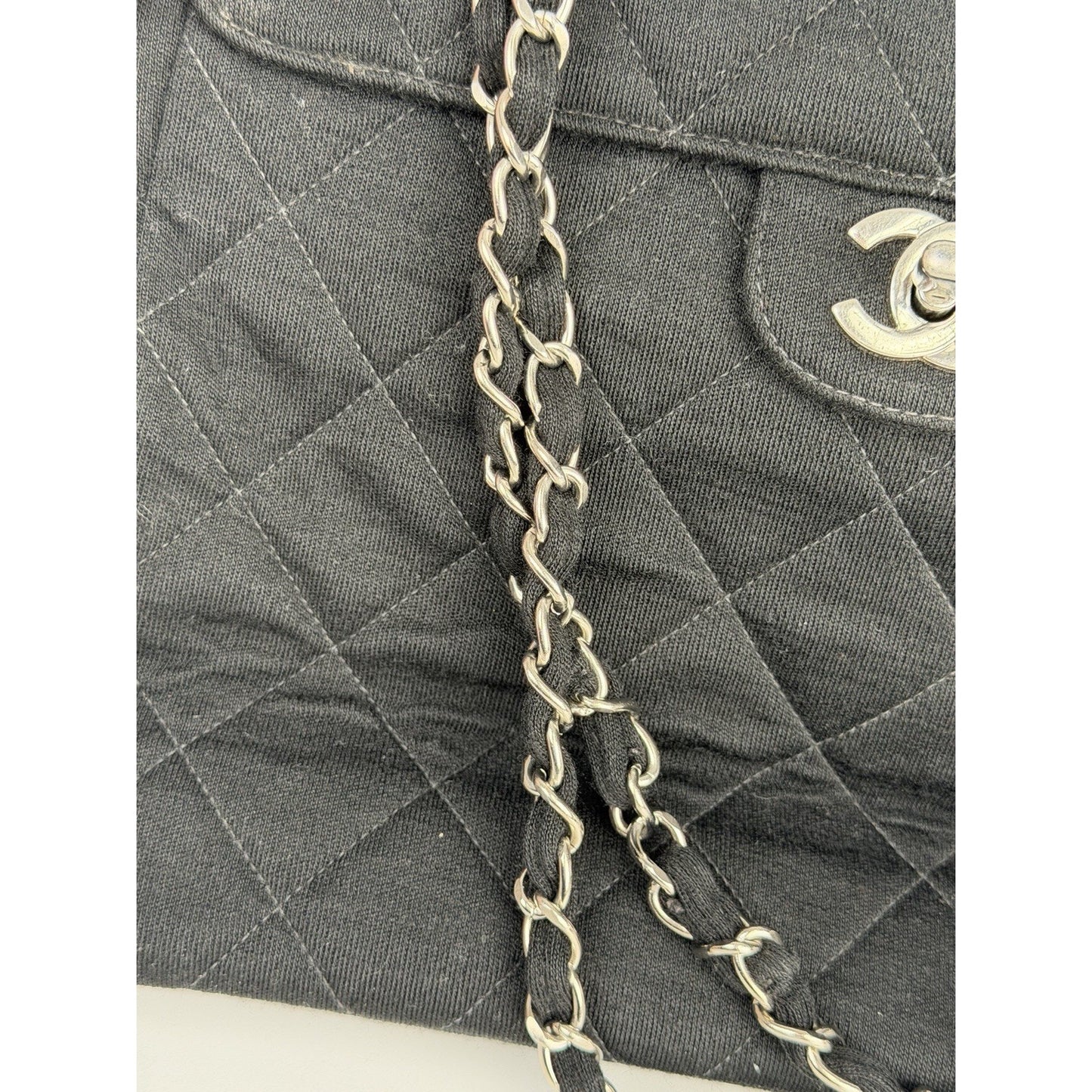 Chanel Black Cotton Two Side Flap Quilted Shoulder Bag Interlocking CC 1996-1997