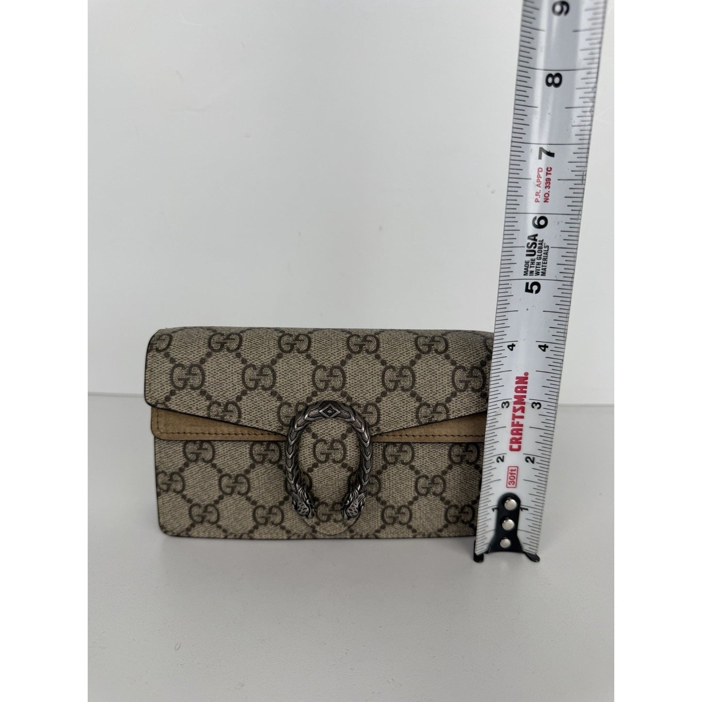Gucci Dionysus Bag Super Mini in Brown GG Supreme Monogram Coated Canvas S-13