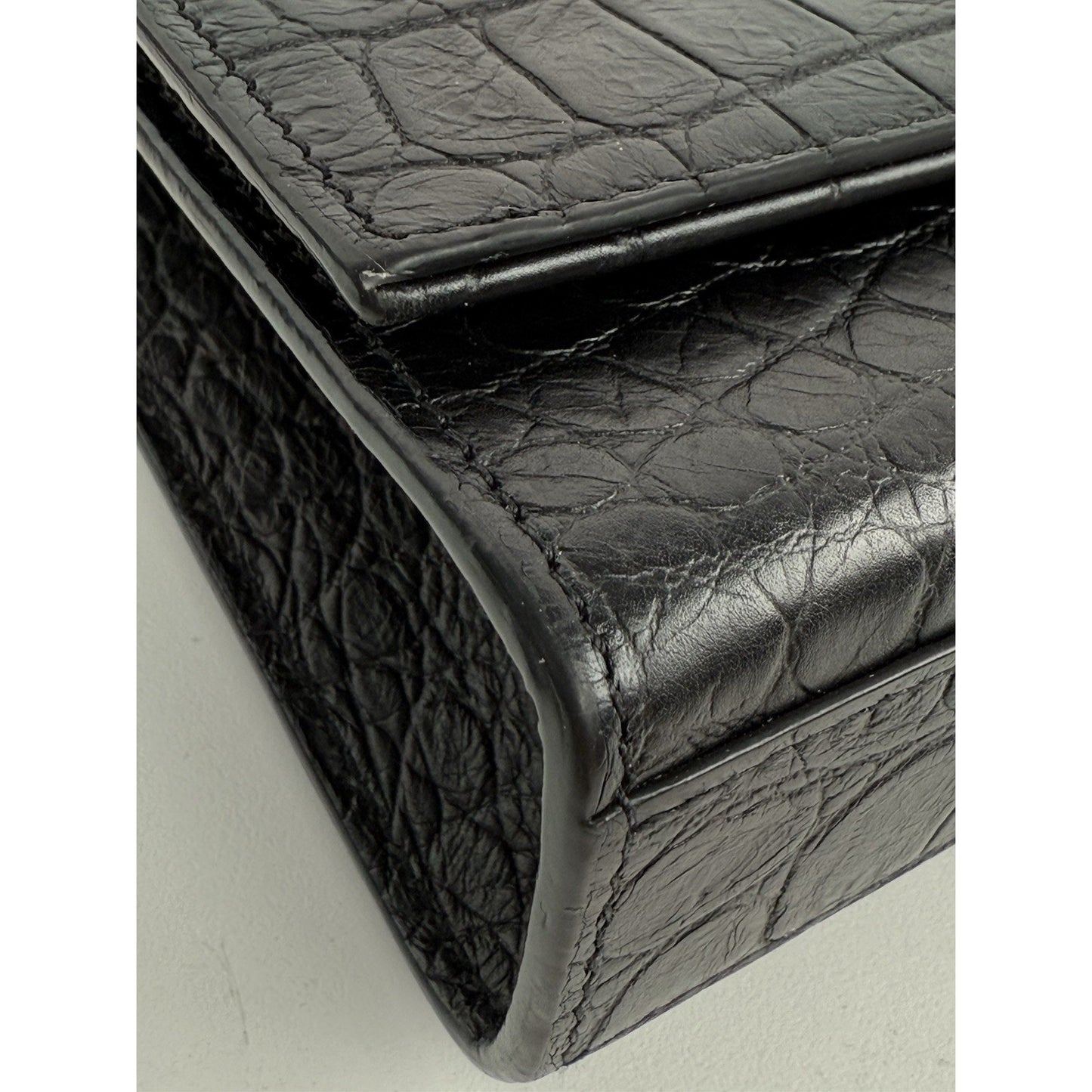 SAINT LAURENT Calfskin Crocodile Embossed Medium Kate Tassel Crossbody Black