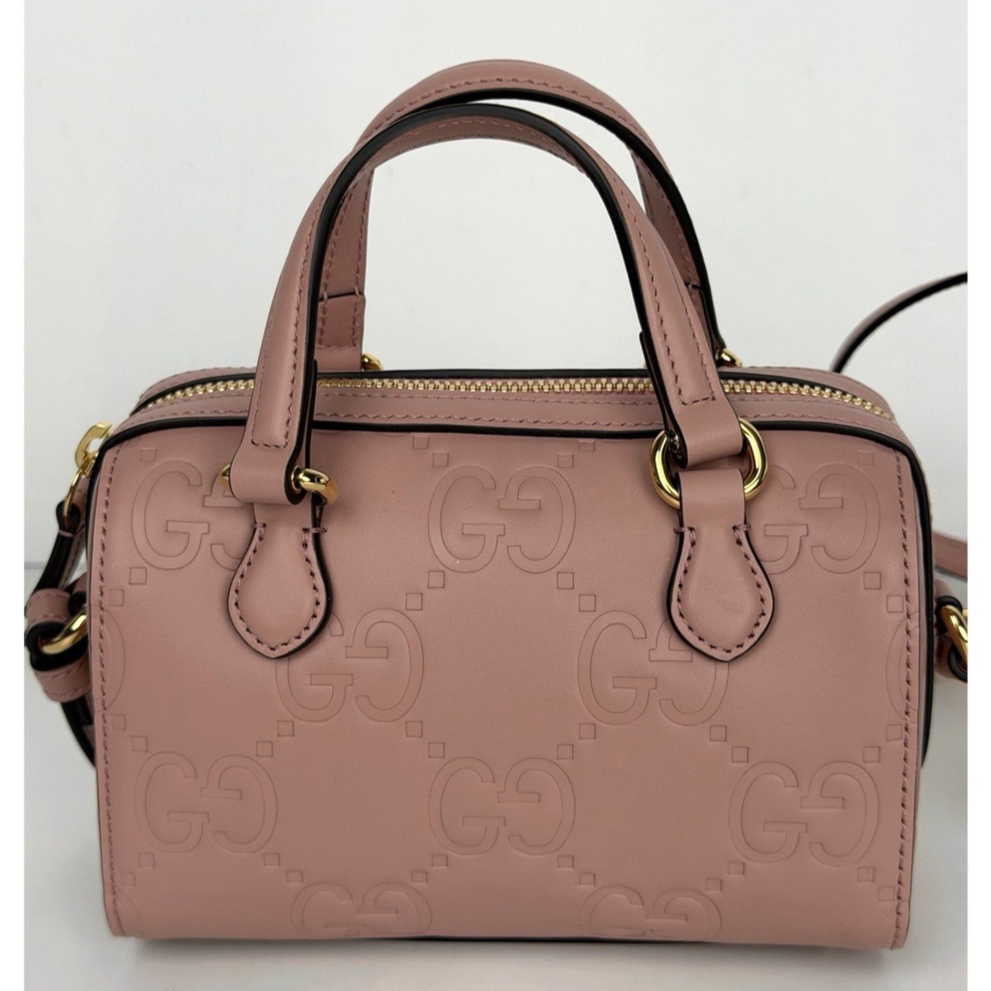 Gucci Jumbo GG Super Mini Top Handle Bag in Soft Pink Leather C6