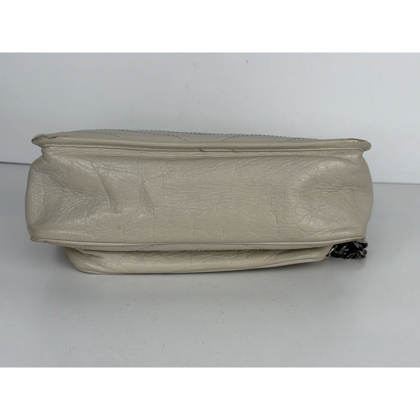 Saint Laurent Niki Medium Chain Satchel Crinkled Calfskin Matelassé Crema C-4