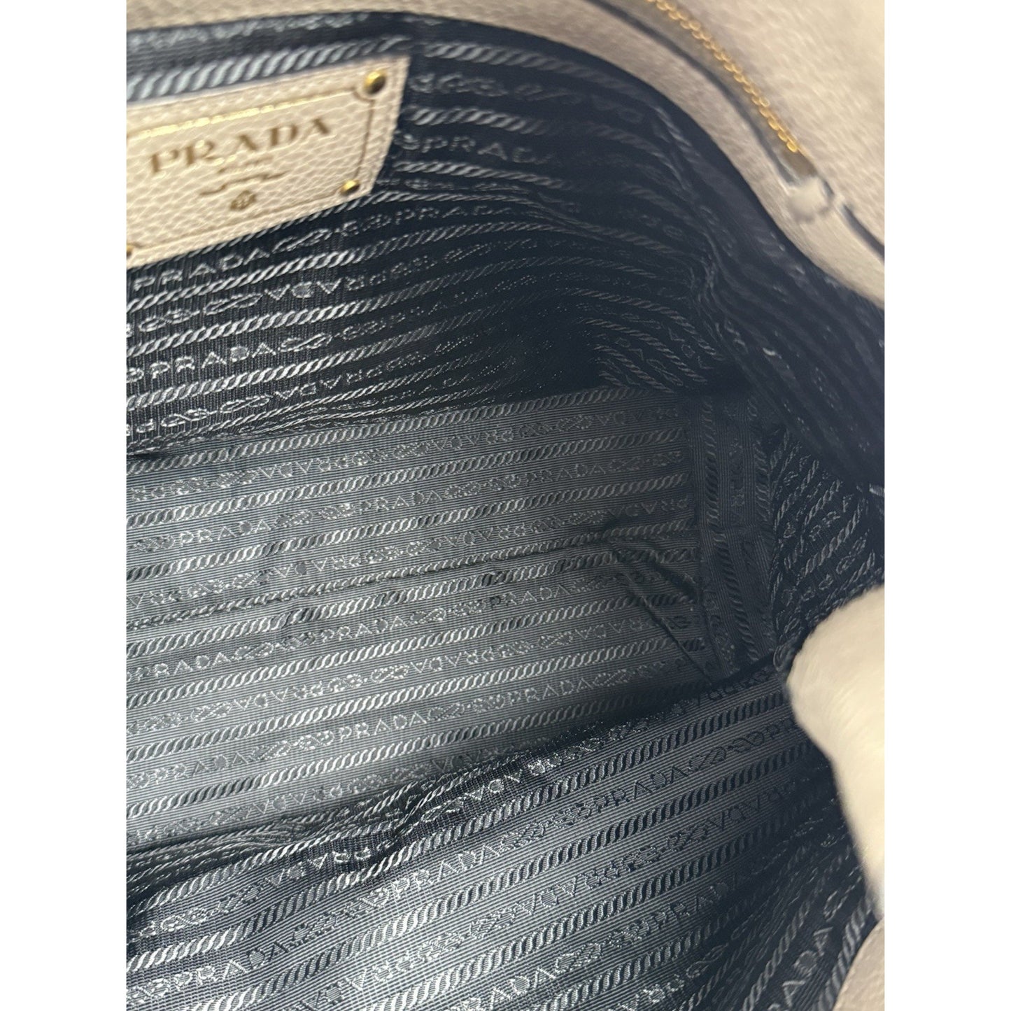 Prada Vitello Phenix Taupe Leather Logo Hobo Shoulder Bag