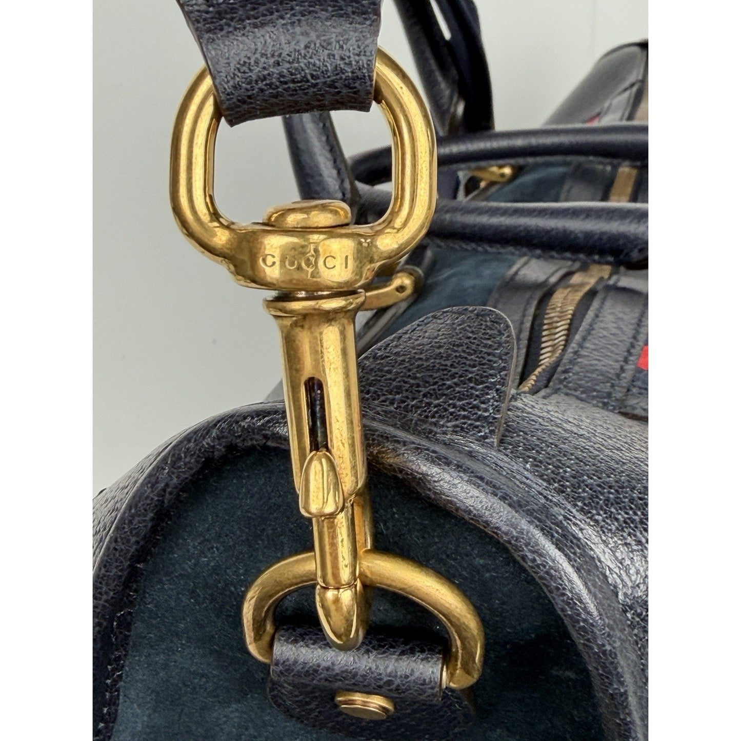 Gucci Neo Vintage Duffle Bag Medium in Dark Blue Suede With Leather Trim