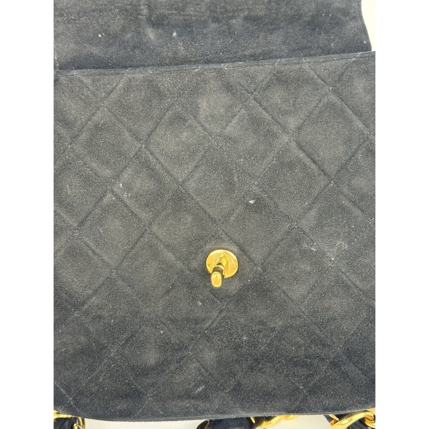 CHANEL Vintage Round Flap Quilted Suede Chain Strap Shoulder Bag
