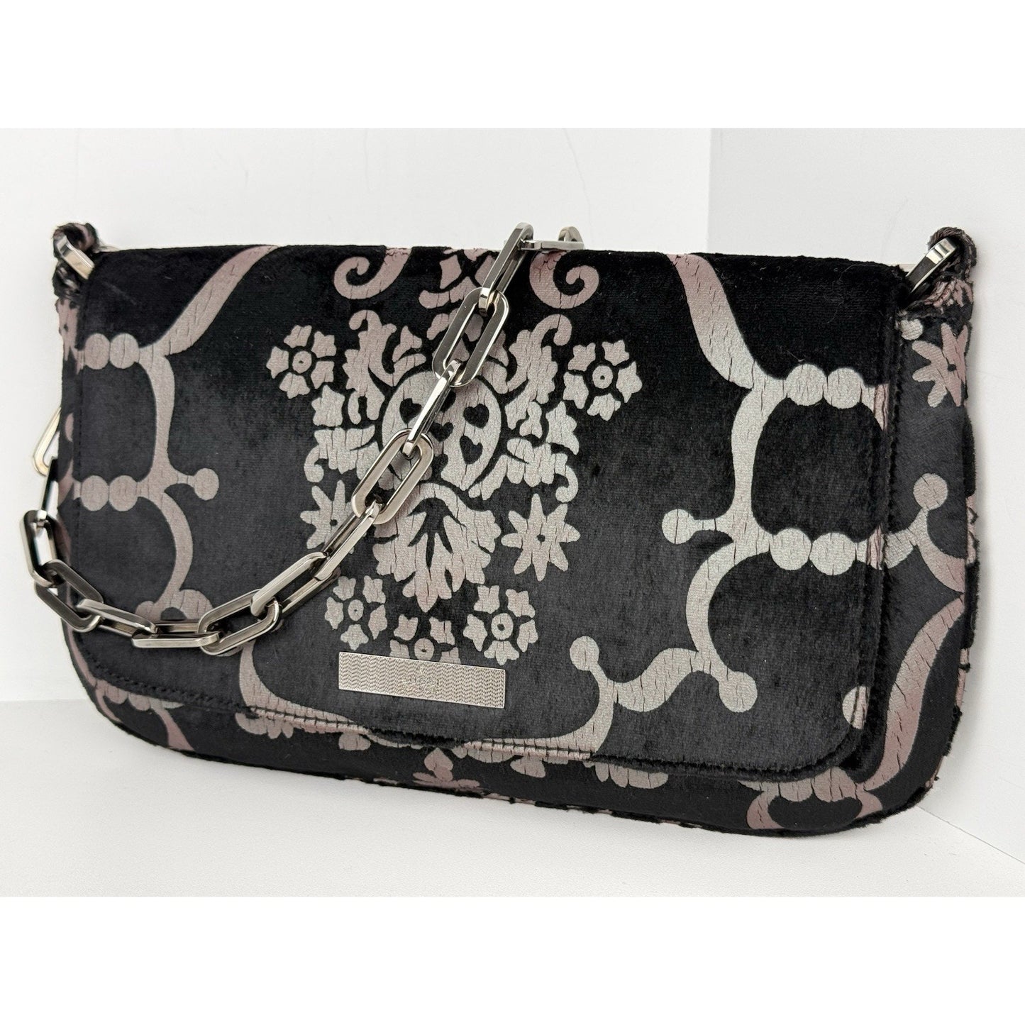 Gucci Vintage Velvet Devore Chain Black Shoulder Bag