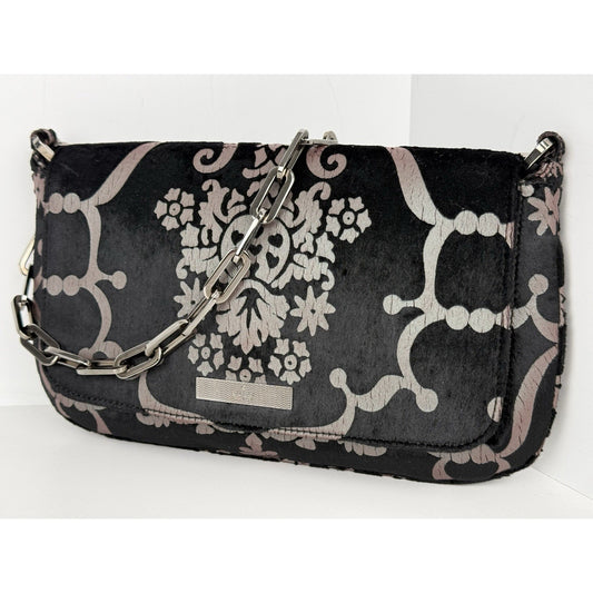 Gucci Vintage Velvet Devore Chain Black Shoulder Bag