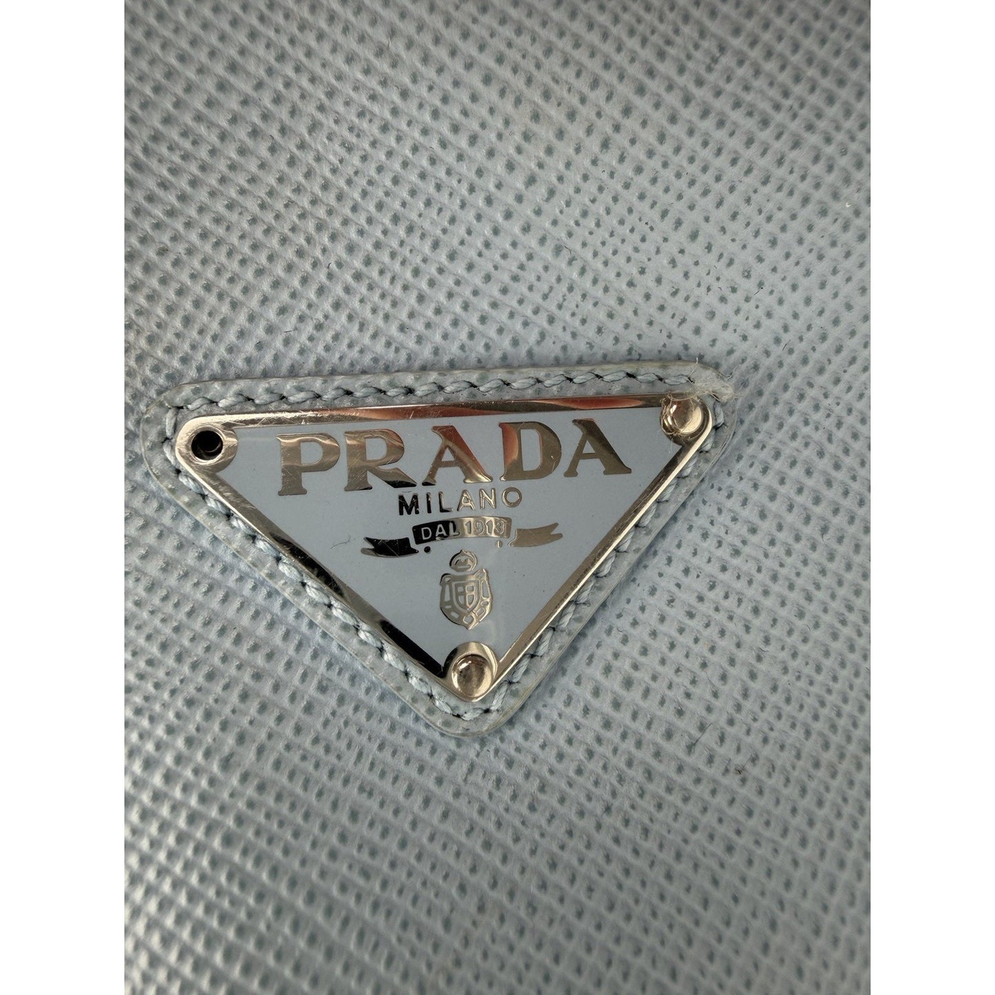 Prada Shoulder Bag Triangle Logo in Light Blue Saffiano Leather S05