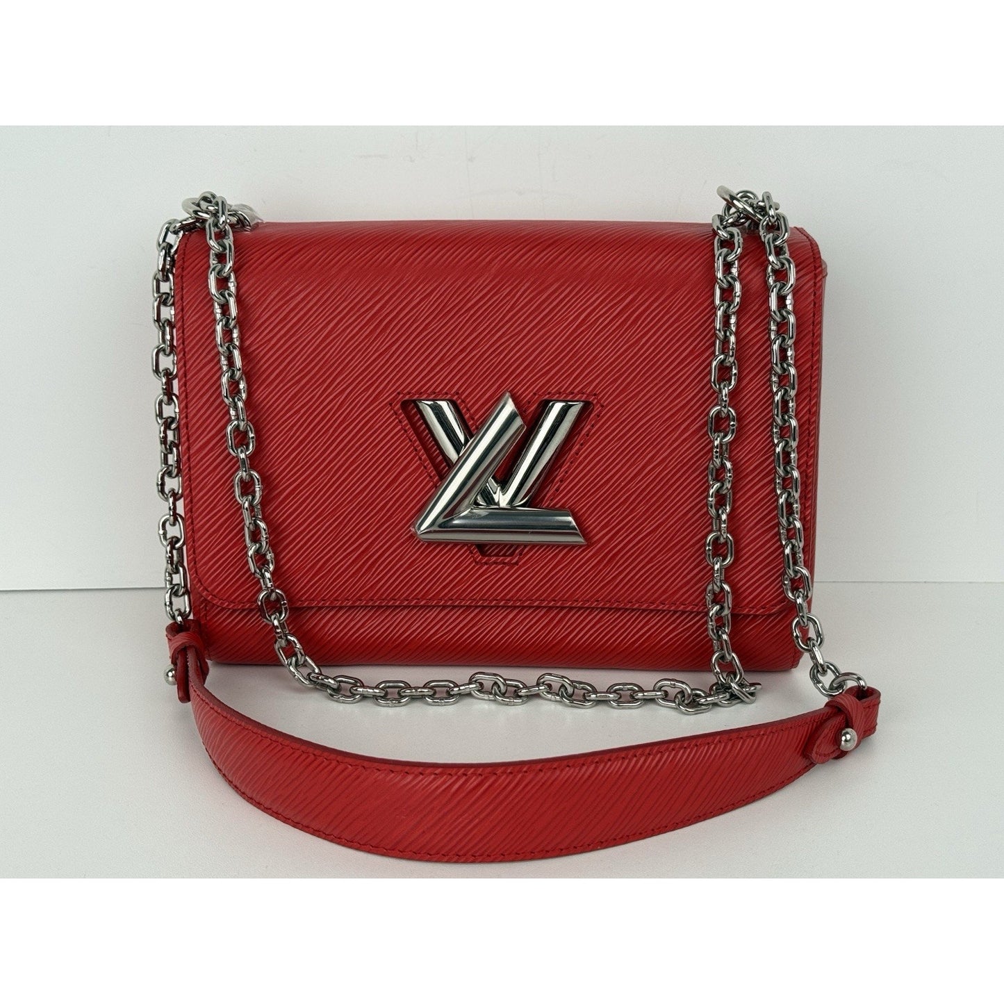 Louis Vuitton Twist MM Shoulder Bag Red Epi Leather with Silver Hardware