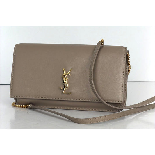 Saint Laurent Cassandre Phone Holder with Strap in Dark Beige Smooth Leather S13