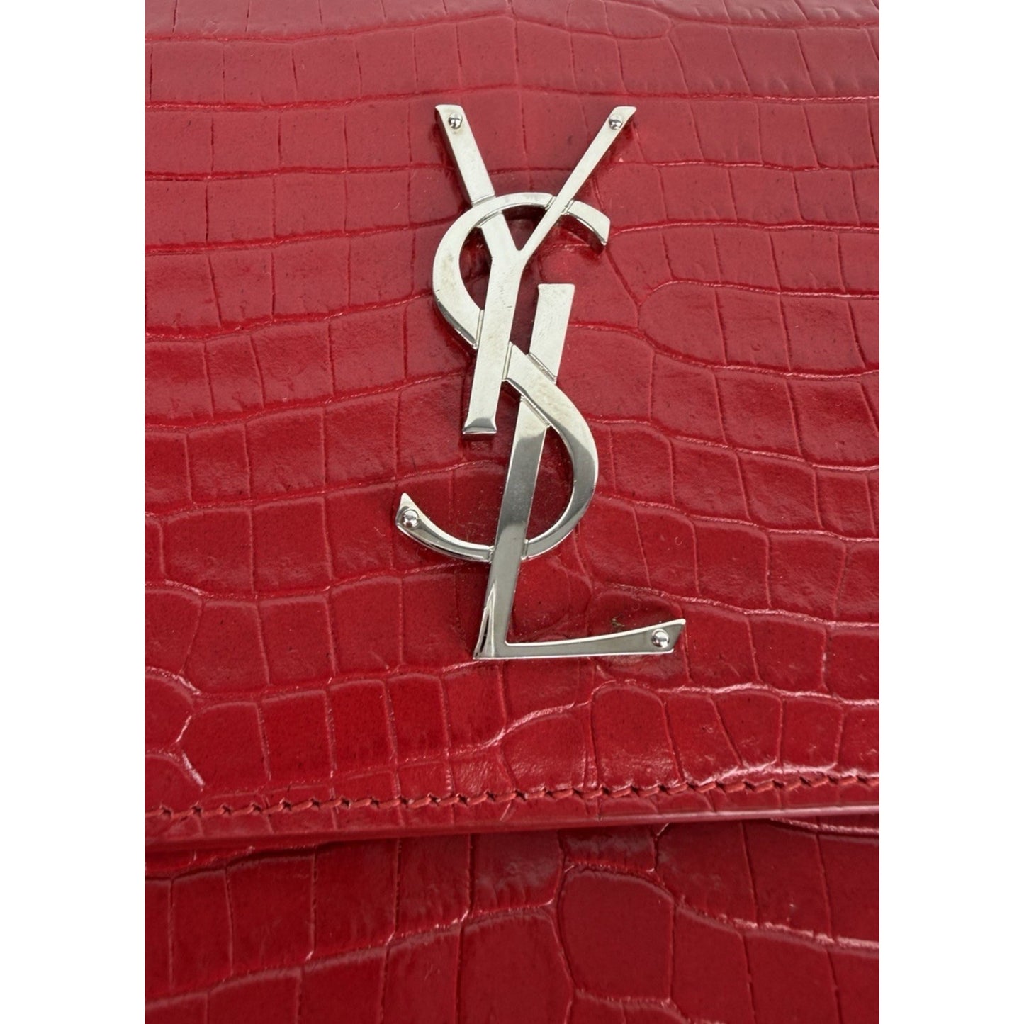 Saint Laurent Sunset Shoulder Bag Medium in Red Croc-Embossed Leather S