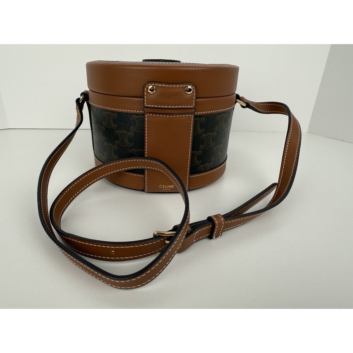 Celine Triomphe Tambour Brown Leather Shoulder Bag