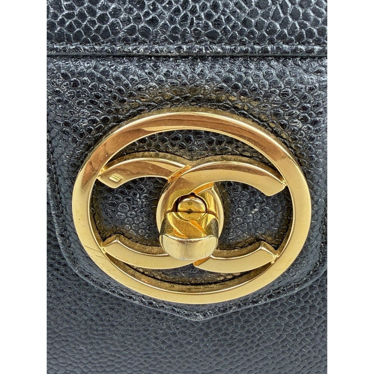 Chanel Vintage Vanity Case Cosmetic Bag Black Caviar Leather (1991-1994)