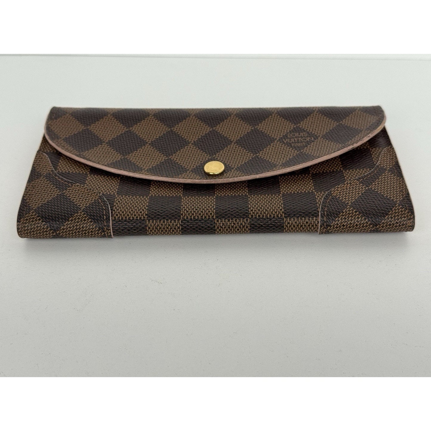 Louis Vuitton Damier Ebene Caïssa Wallet Rose Ballerine with Gold Hardware