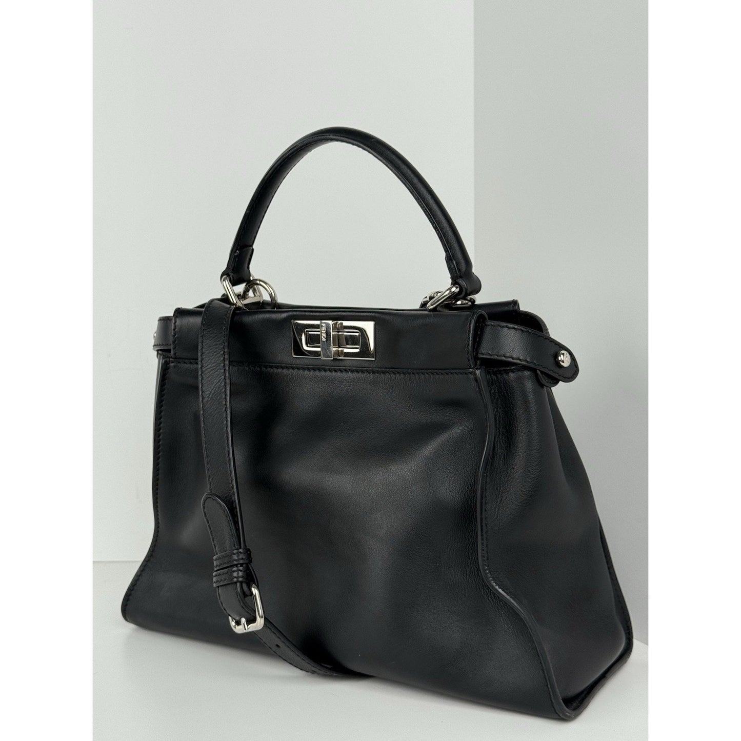 Fendi Peekaboo Large Black Leather Top Handle Women's Bag