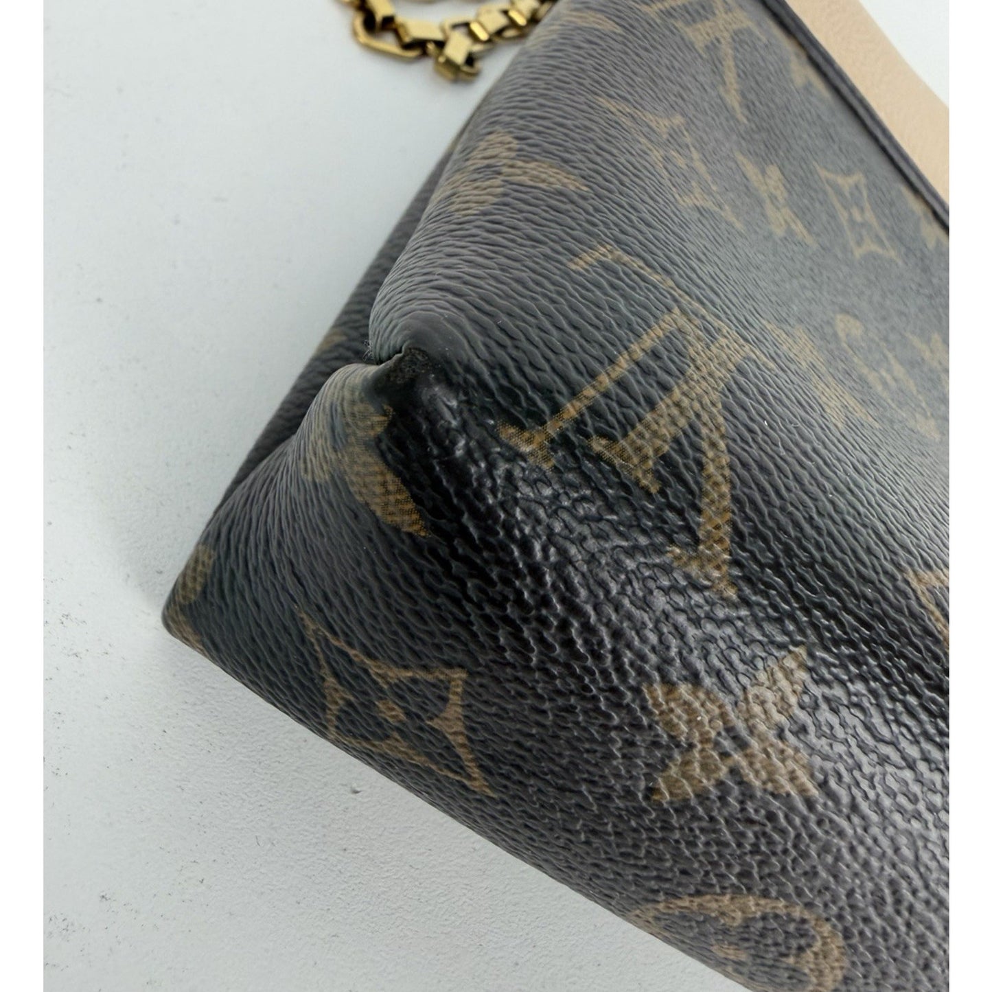Louis Vuitton Pallas Chain Bag Beige Leather & Brown LV Monogram Canvas 2015 S05