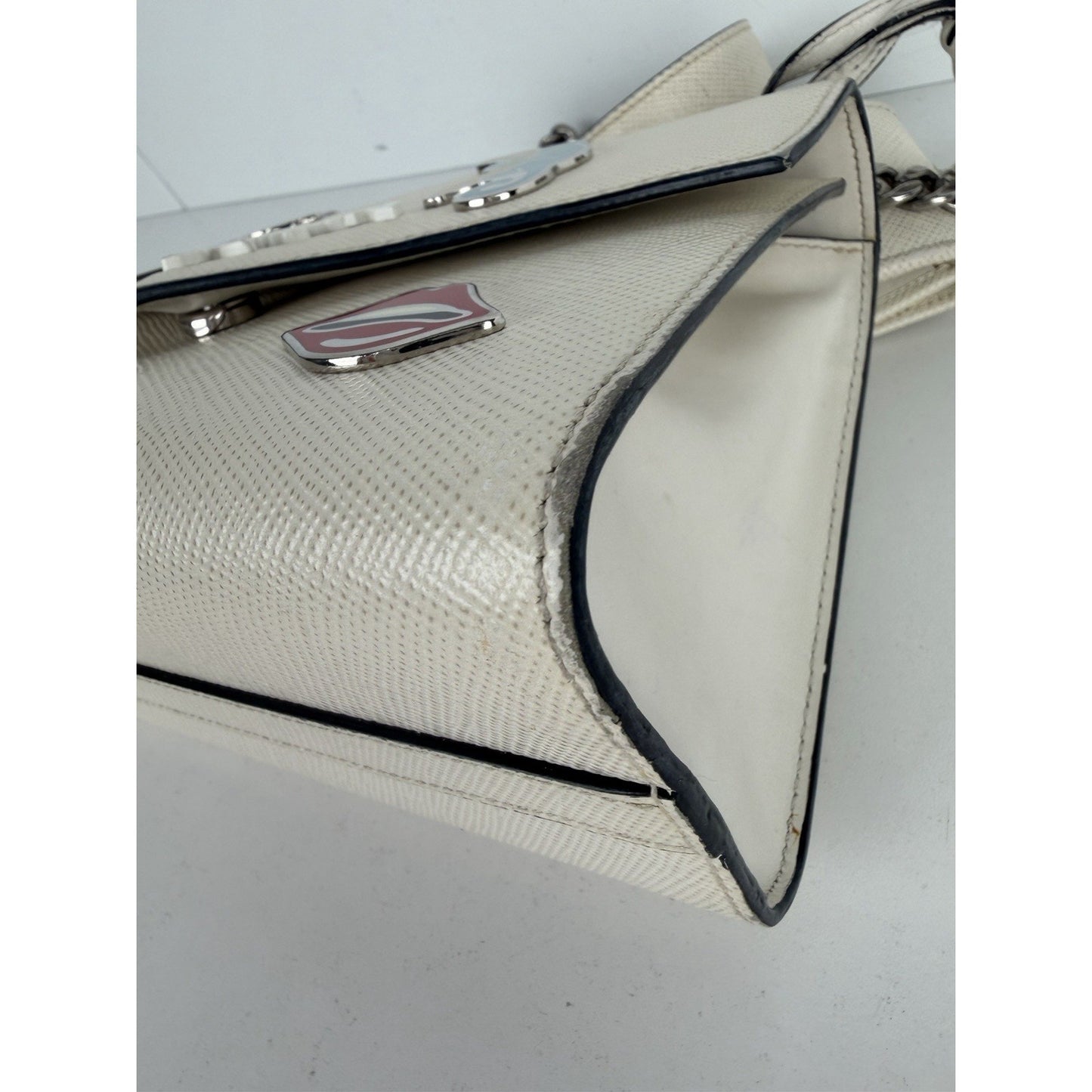 Prada Monochrome Patch Envelope Shoulder Bag Small in White Saffiano Leather S18
