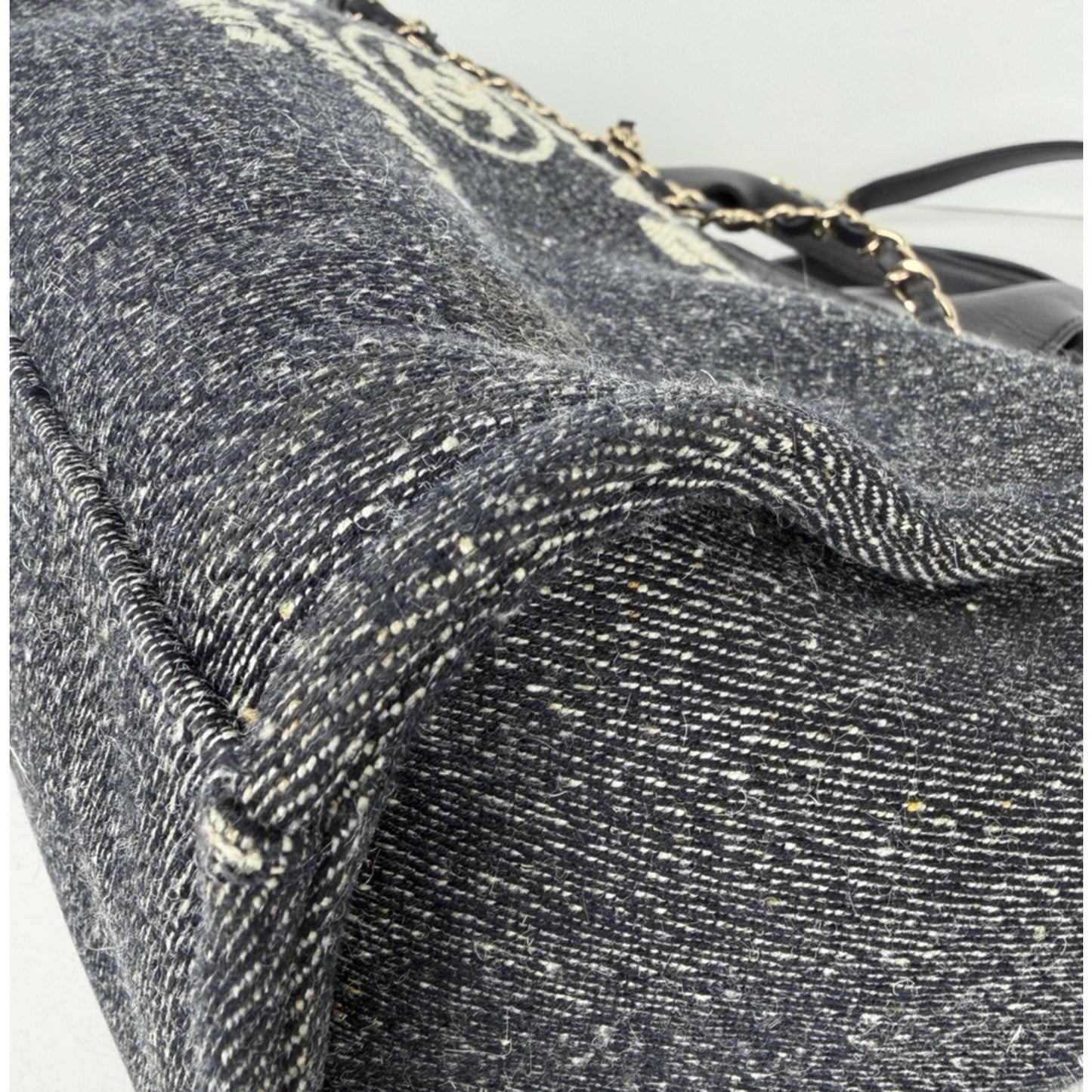 Chanel Denim Deauville Tote Small in Blue and White Toile Canvas NFC E4