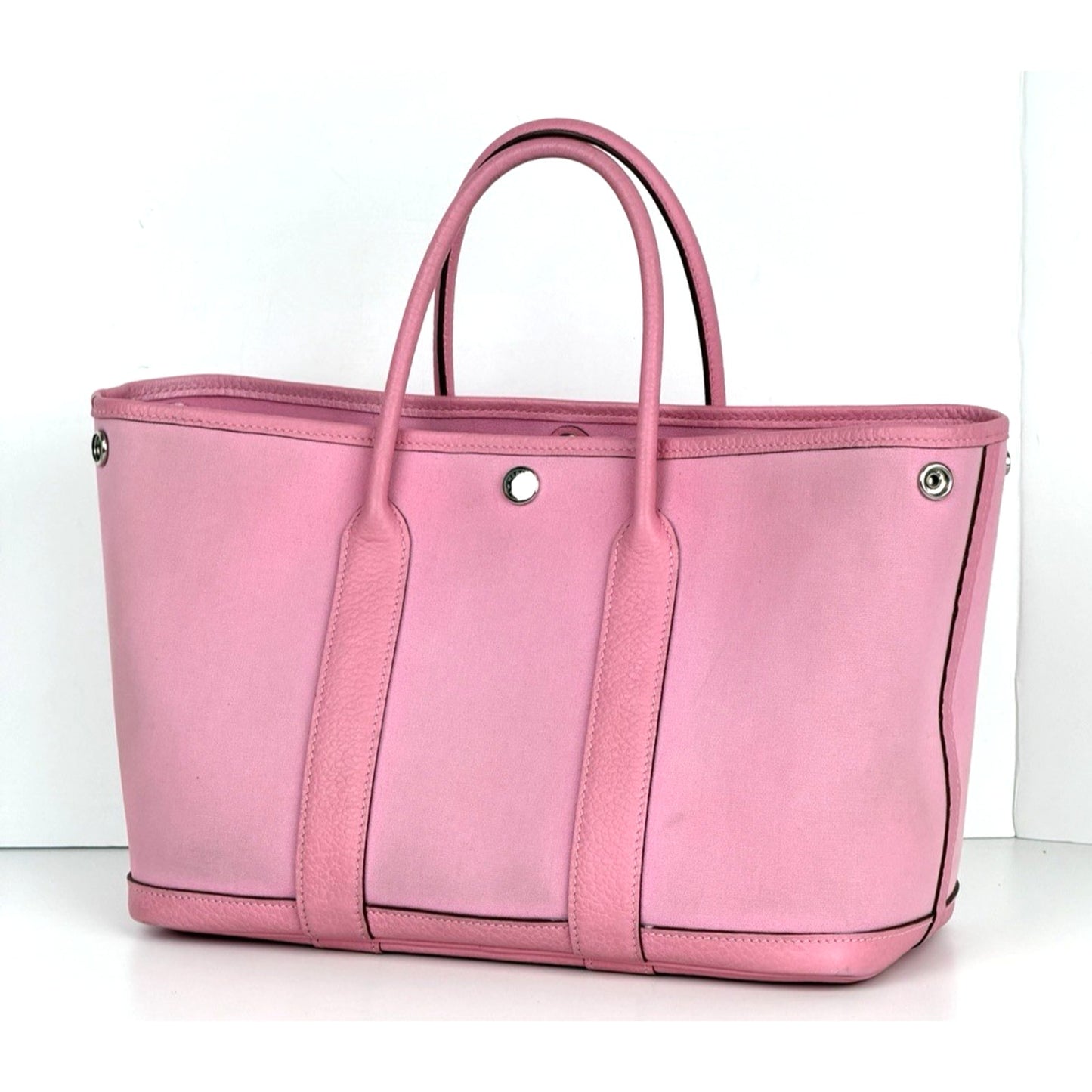 Hermes Toile & Clemence Garden Party 30 Top Handle Bag Rose Sakura C4