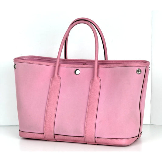 Hermes Toile & Clemence Garden Party 30 Top Handle Bag Rose Sakura C4