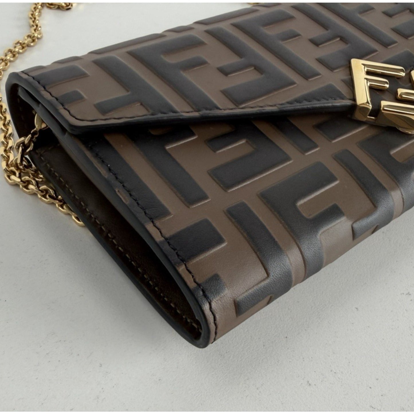 Fendi FF Diamonds Wallet on Chain Bag in Brown Leather Gold HW S08