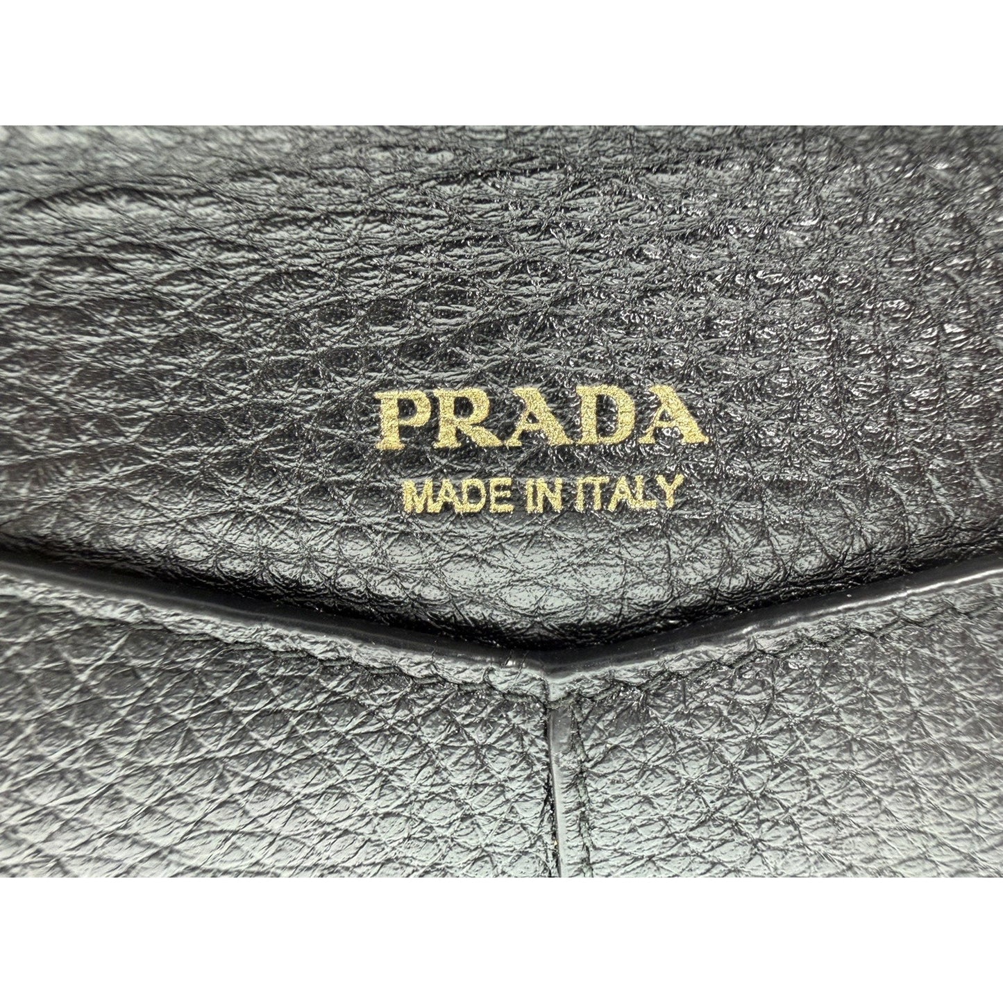 Prada Vitello Grain Envelope Wallet in Black Leather and Gold-Tone Hardware