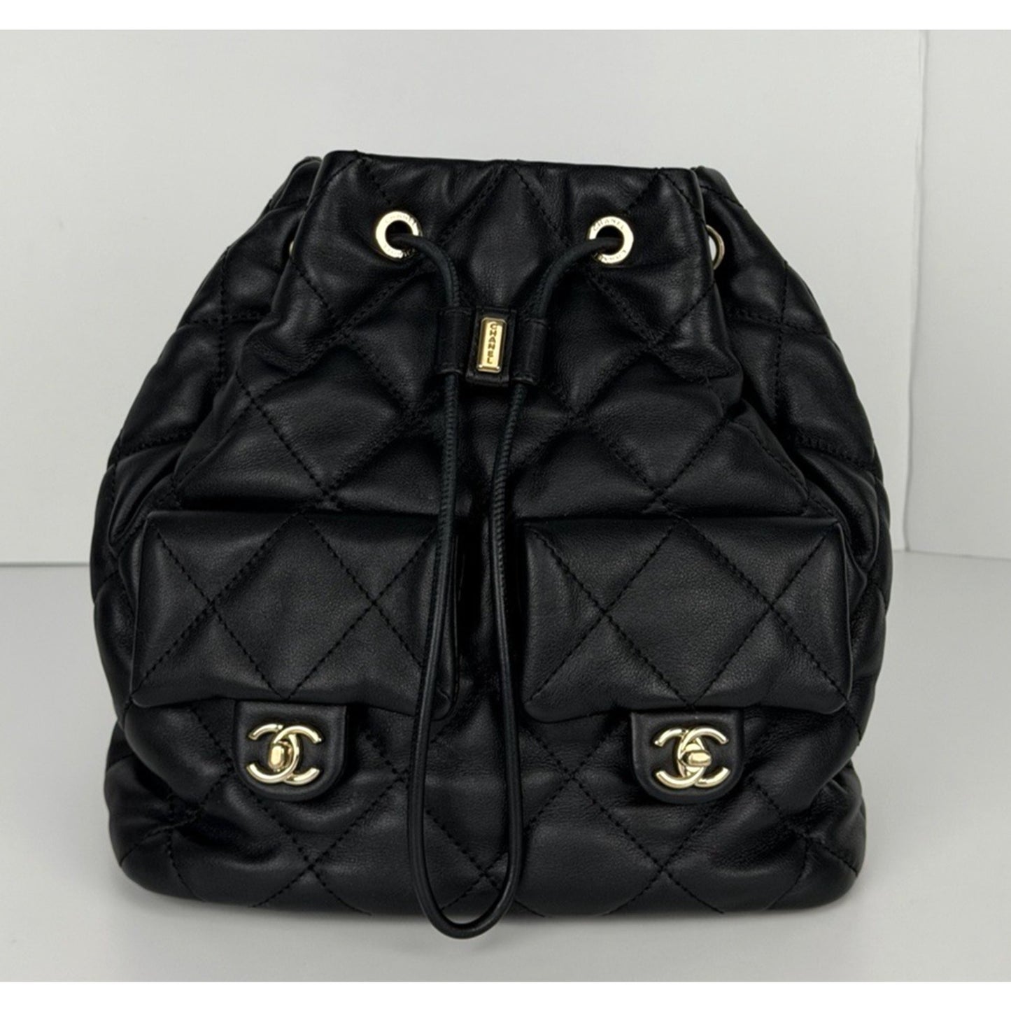 Chanel Double Pocket Drawstring Backpack F1
