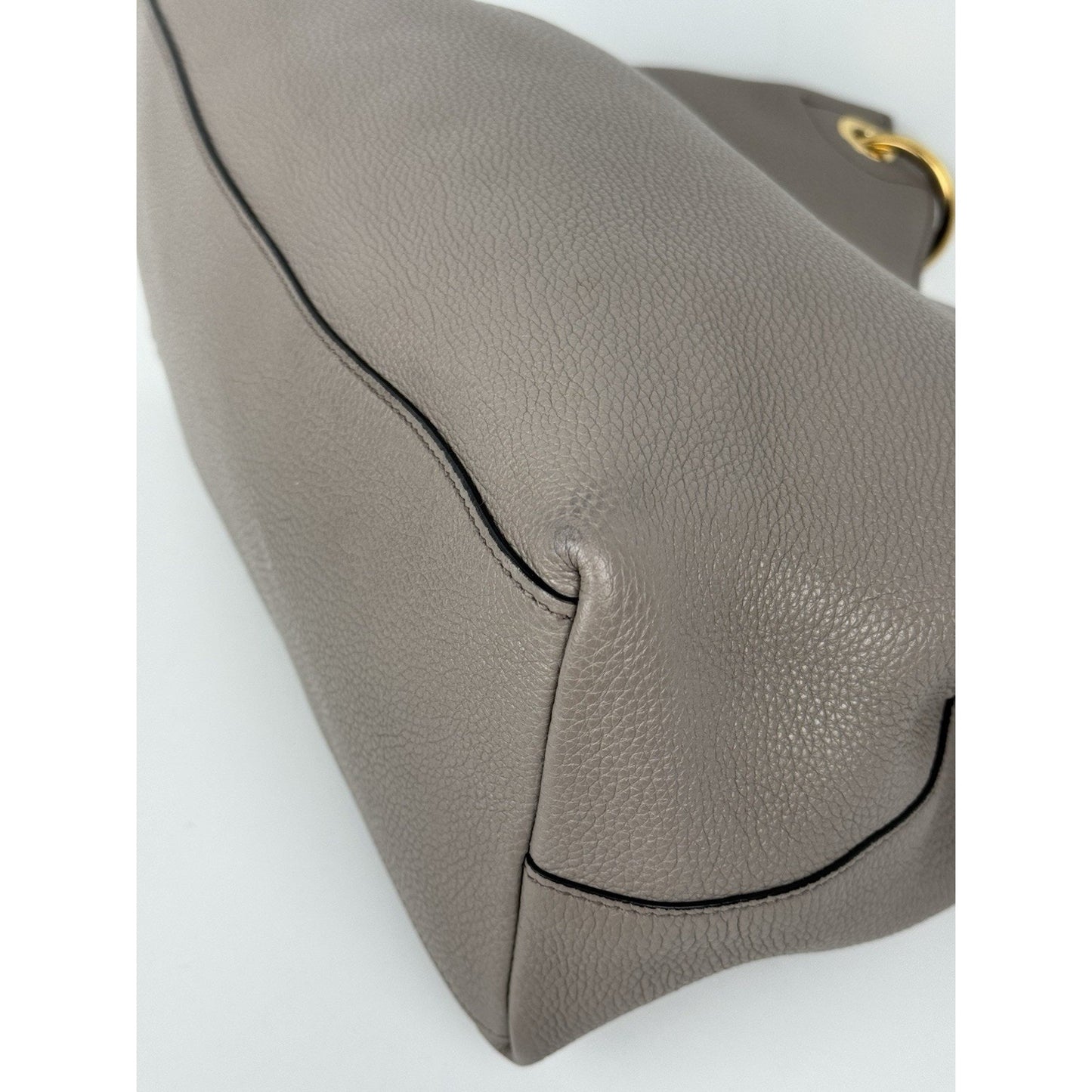 Prada Vitello Phenix Taupe Leather Logo Hobo Shoulder Bag