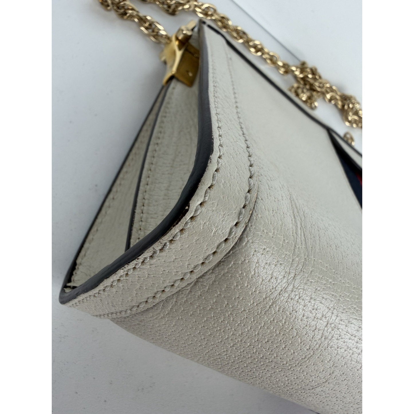 Gucci Ophidia Chain Shoulder Bag in White Leather with Sylvie Web Accent S-04