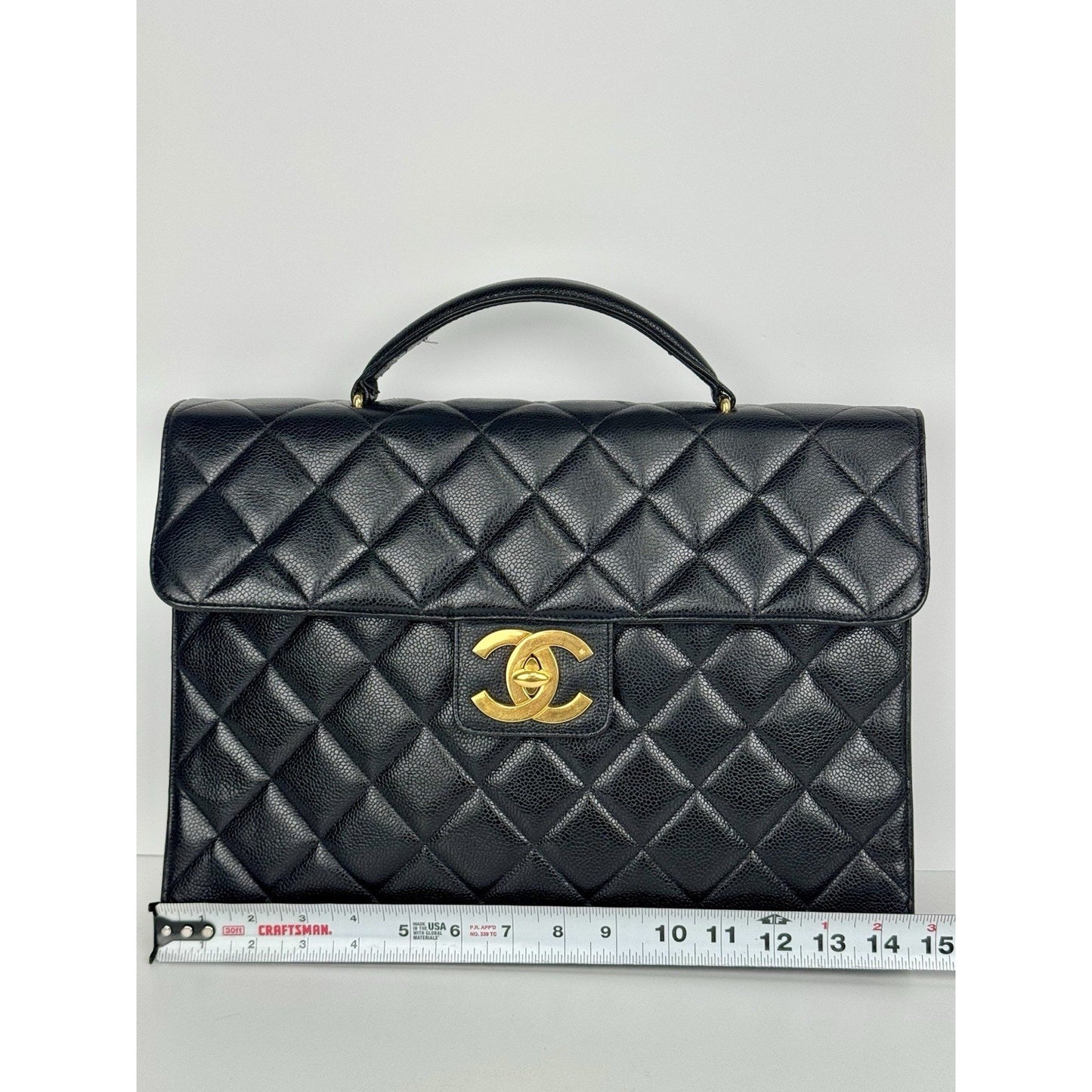 Chanel Vintage Quilted Briefcase Black Caviar Leather