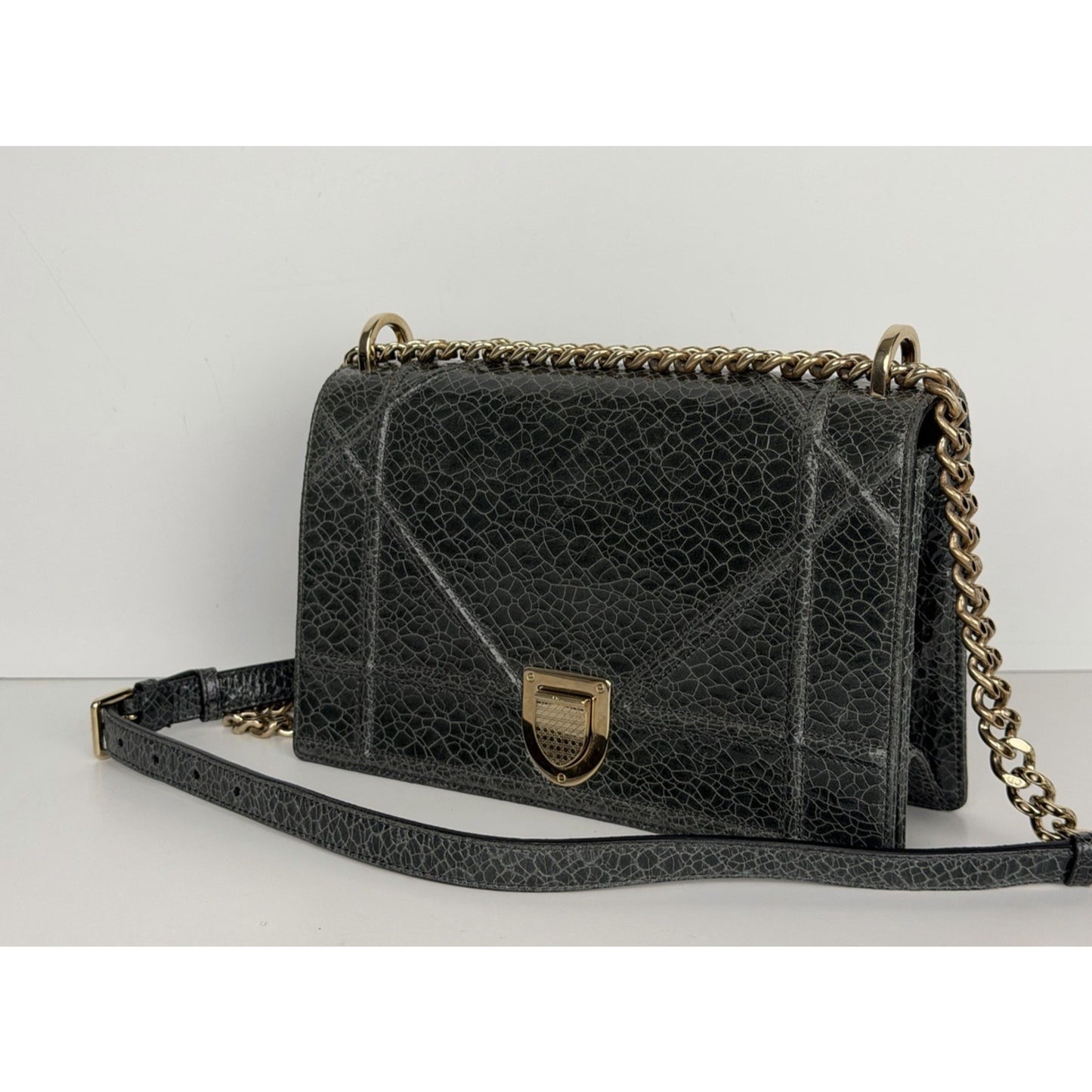 Christian Dior Diorama Medium Flap Bag Crackled Deerskin Leather S05