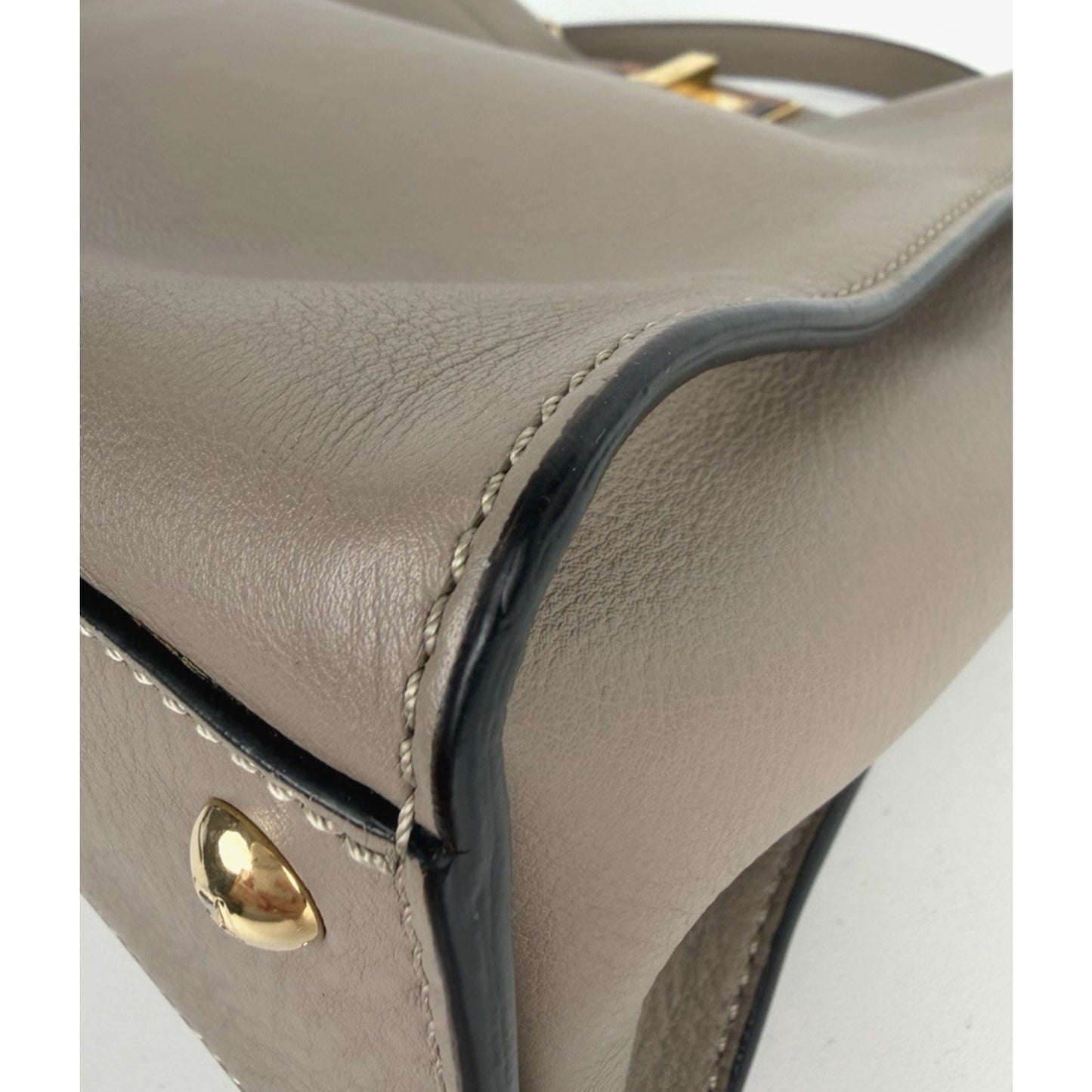 Fendi Vitello Peekaboo Seta Plexiglass Tortoise Medium Satchel Bag Leather D5