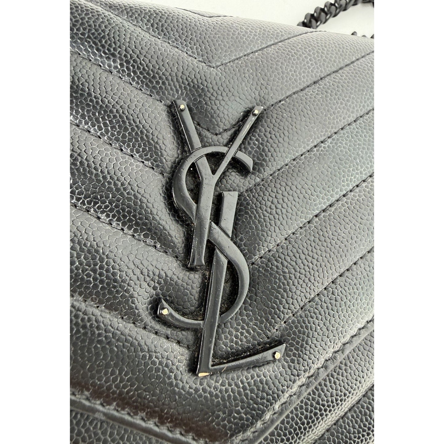 Saint Laurent Monogram Chain Wallet Medium in Black Matelasse Grained LeatherS12