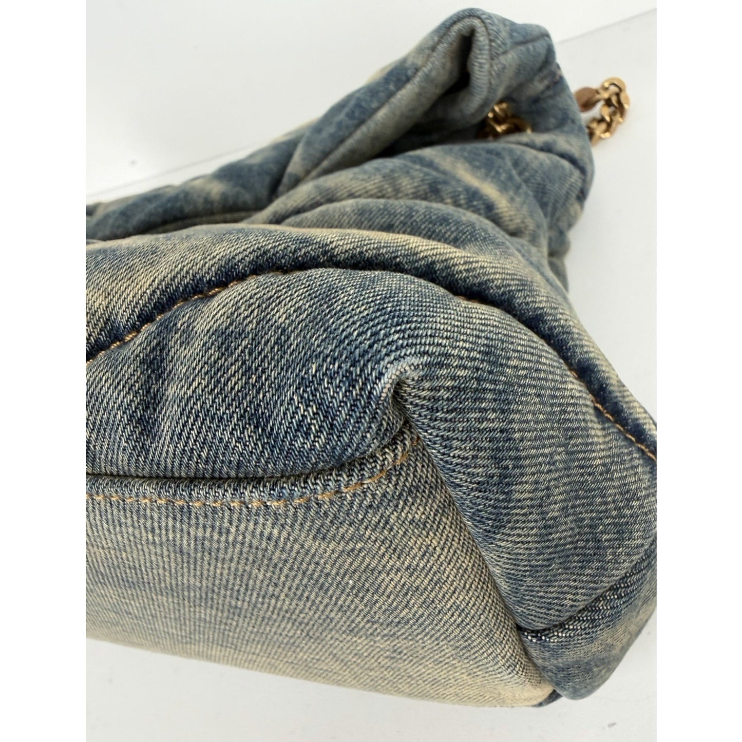 Saint Laurent Loulou Puffer Shoulder Bag Medium in Quilted Blue Denim C-9