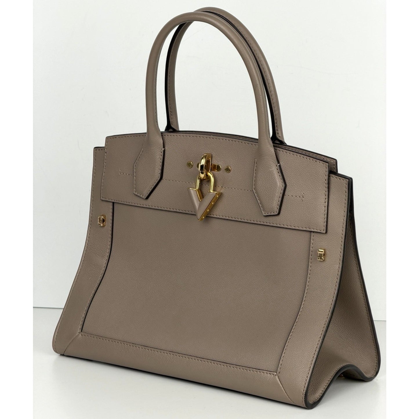 Louis Vuitton City Steamer MM Bag in Galet Gray Calfskin Leather NFC E-5