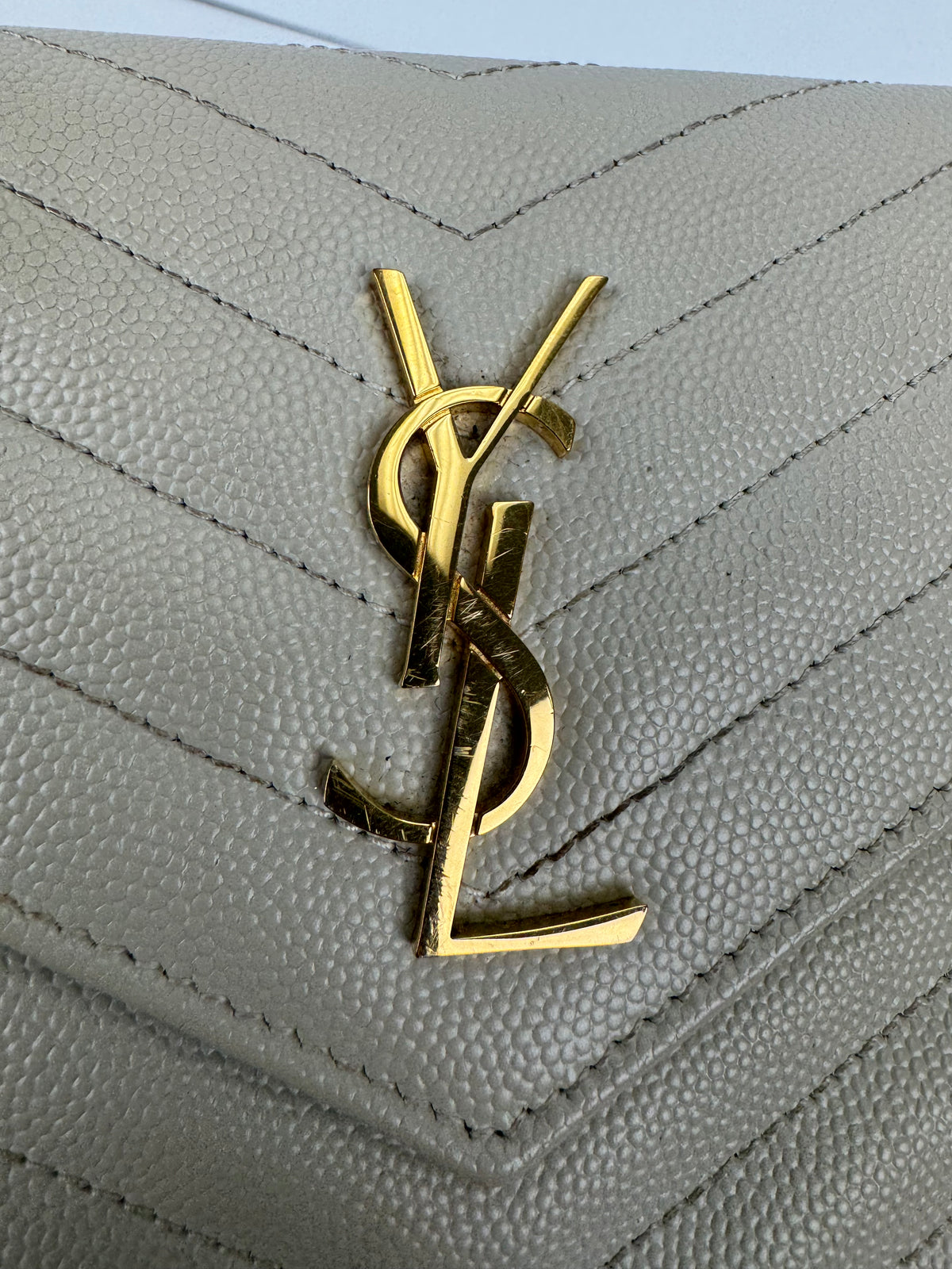 Saint Laurent Classic Cassandre Chain Wallet in Crema Soft Grain de Poudre Leather