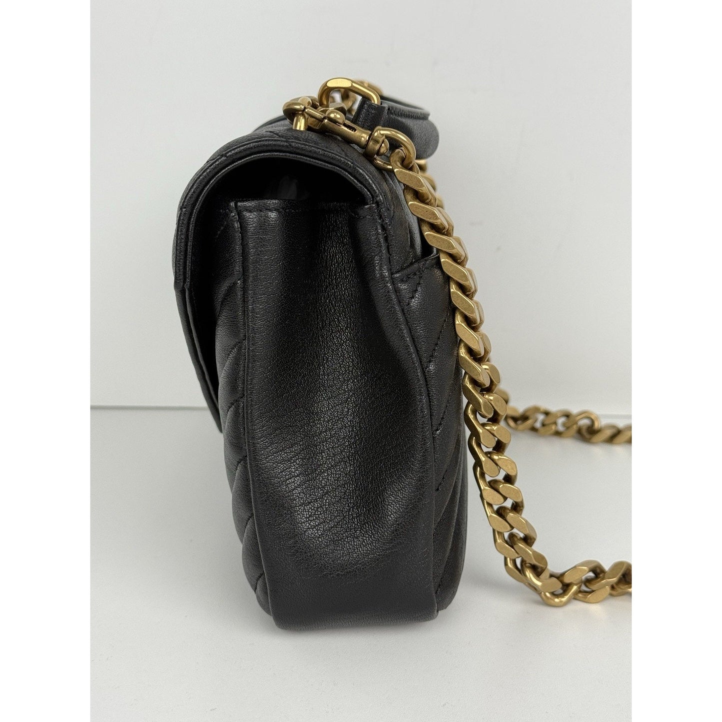 Saint Laurent Medium College Bag Chevron Quilted Black Leather