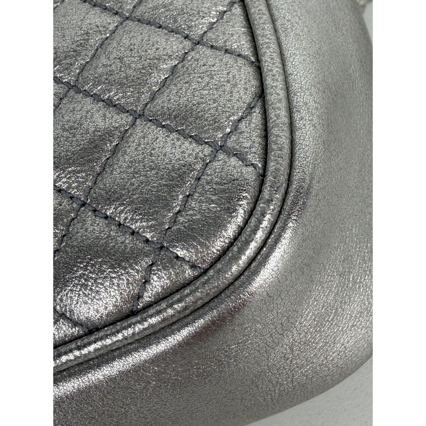 Gucci Web Ophidia Trapuntata Camera Bag Mini Quilted Silver Metallic Leather S