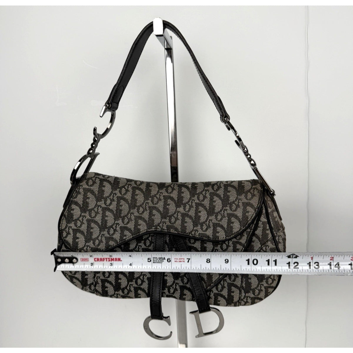 Christian Dior Monogram Double Saddle Bag Black Canvas Vintage John Galliano D4
