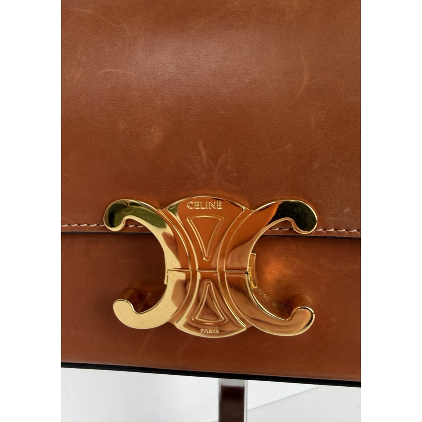 Celine Triomphe Claude Shoulder Bag in Natural Calfskin Leather Gold Hardware C5