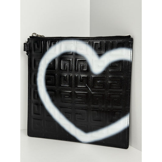 Givenchy Monogram-Embossed Heart-Print Clutch Bag – Black/White