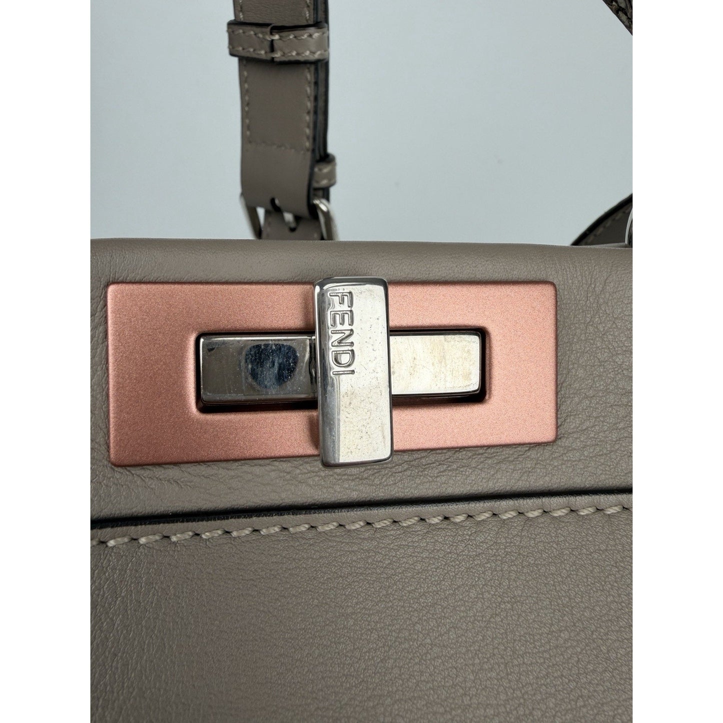 Fendi Peekaboo Python-Trimmed Medium in Taupe Leather for Women B6