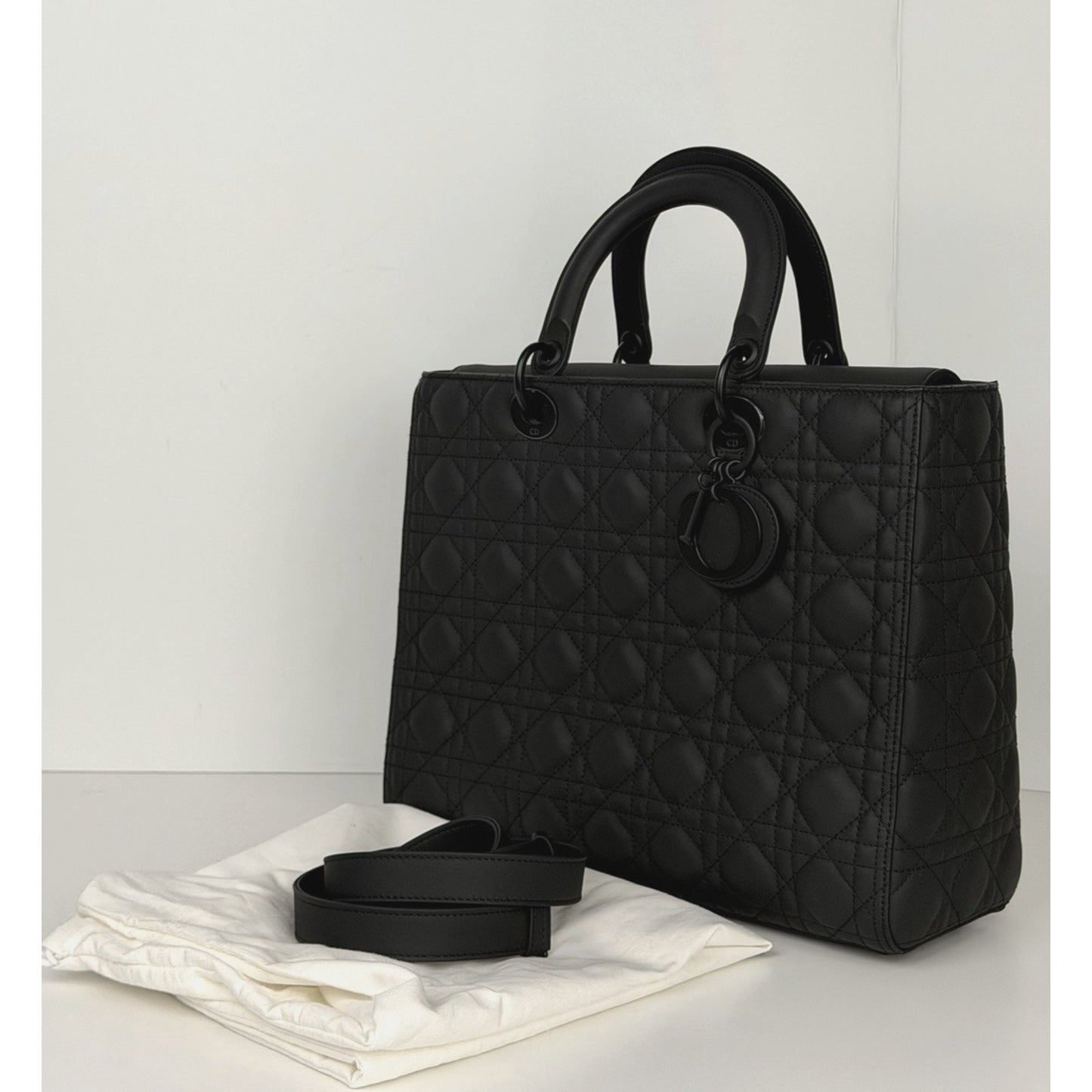 Christian Dior Ultra Matte Lady Dior Bag Large in Black Cannage Leather 2019 S