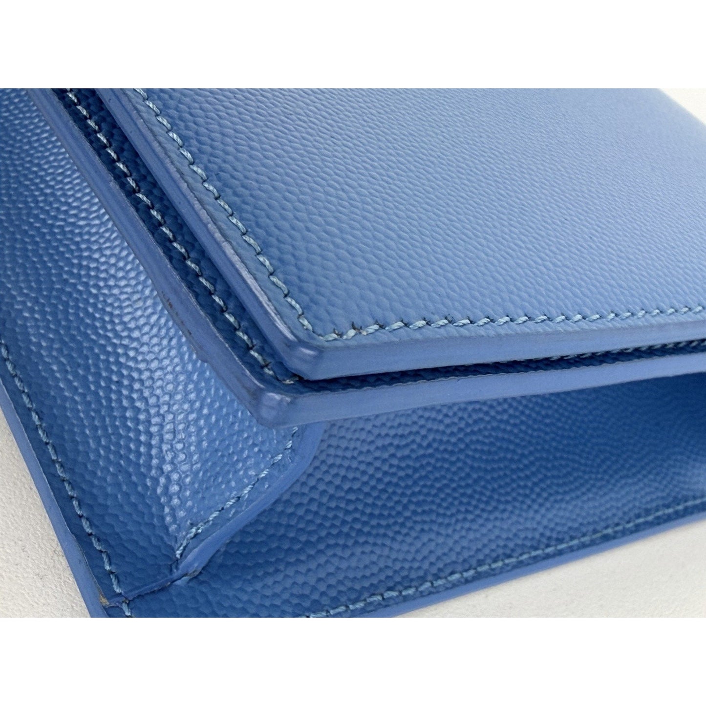 Saint Laurent Monogram Cassandre Clutch Bag in Blue Grain de Poudre Leather S-13
