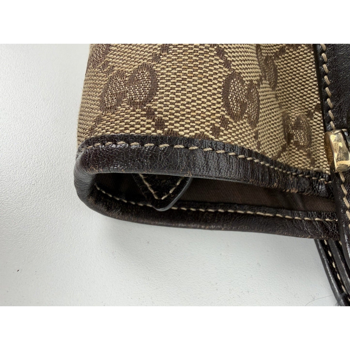 Gucci GG Pelham Shoulder Bag Canvas Braided Leather Handles & Gold Hardware S32